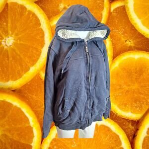 Green‎ Tea Women's Navy Full-Zip Fleece Lined Pockets Front Long Sleeve Hoodie